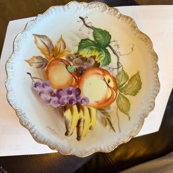 3 China Painted Wall Hanging Plates ( the two fruit plates have signatures) - Picture 2 of 3